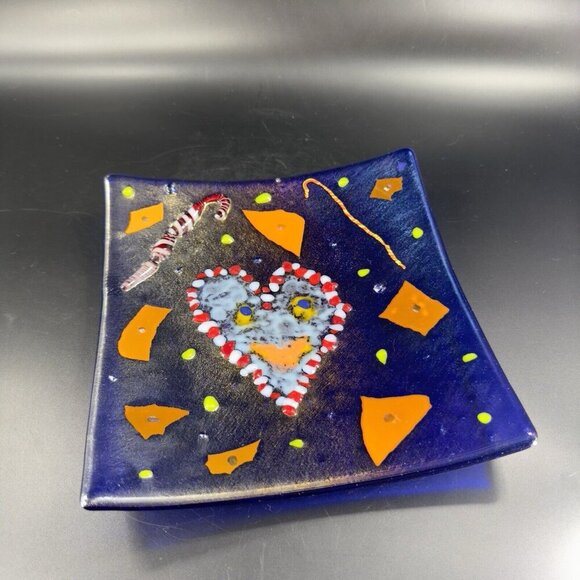 Hand Made Dichroic Fused Art Glass Square Dish Plate Christmas Decorated Vintage - Picture 15 of 15